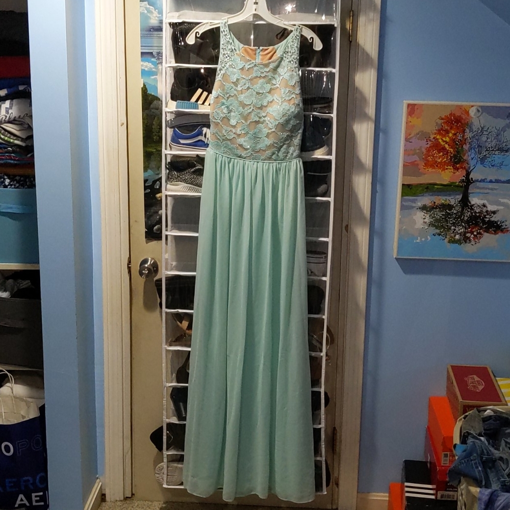 Teal Laced Top Prom Dress